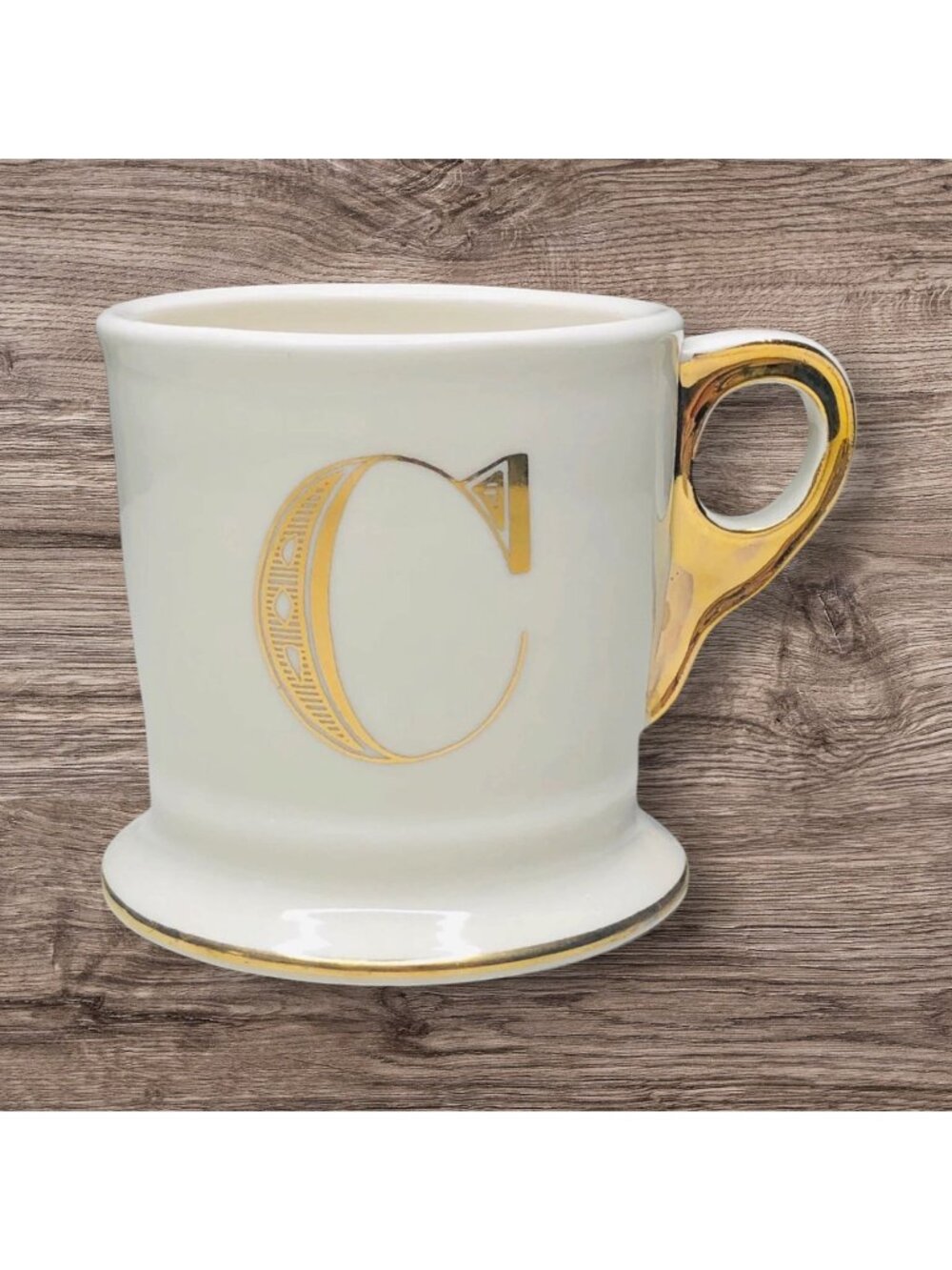 Anthropologie Monogram Mug Letter C Coffee Cup Gold Trim Tea Drink Mug